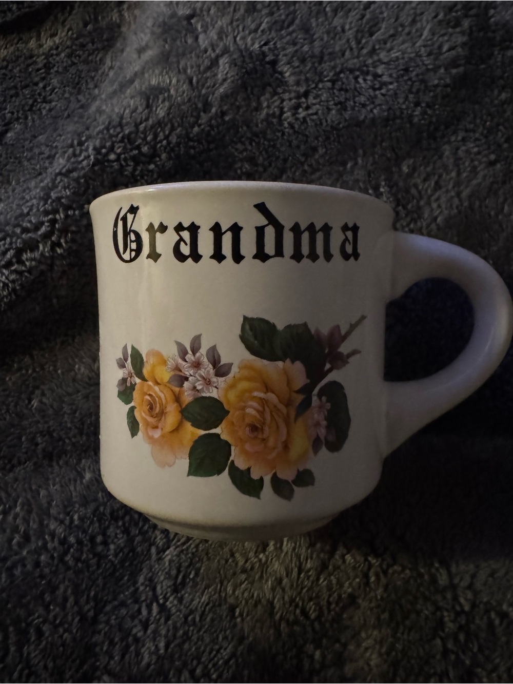 Grandma Yellow Rose Ceramic Mug - Floral White Coffee Cup